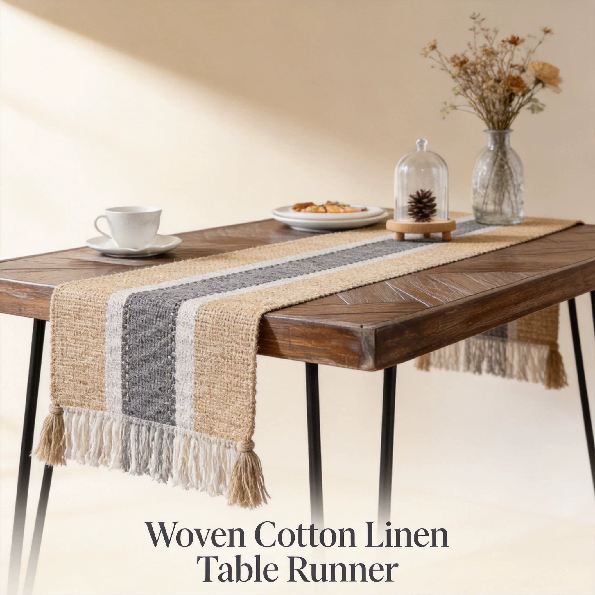 01 main woven cotton linen table runner